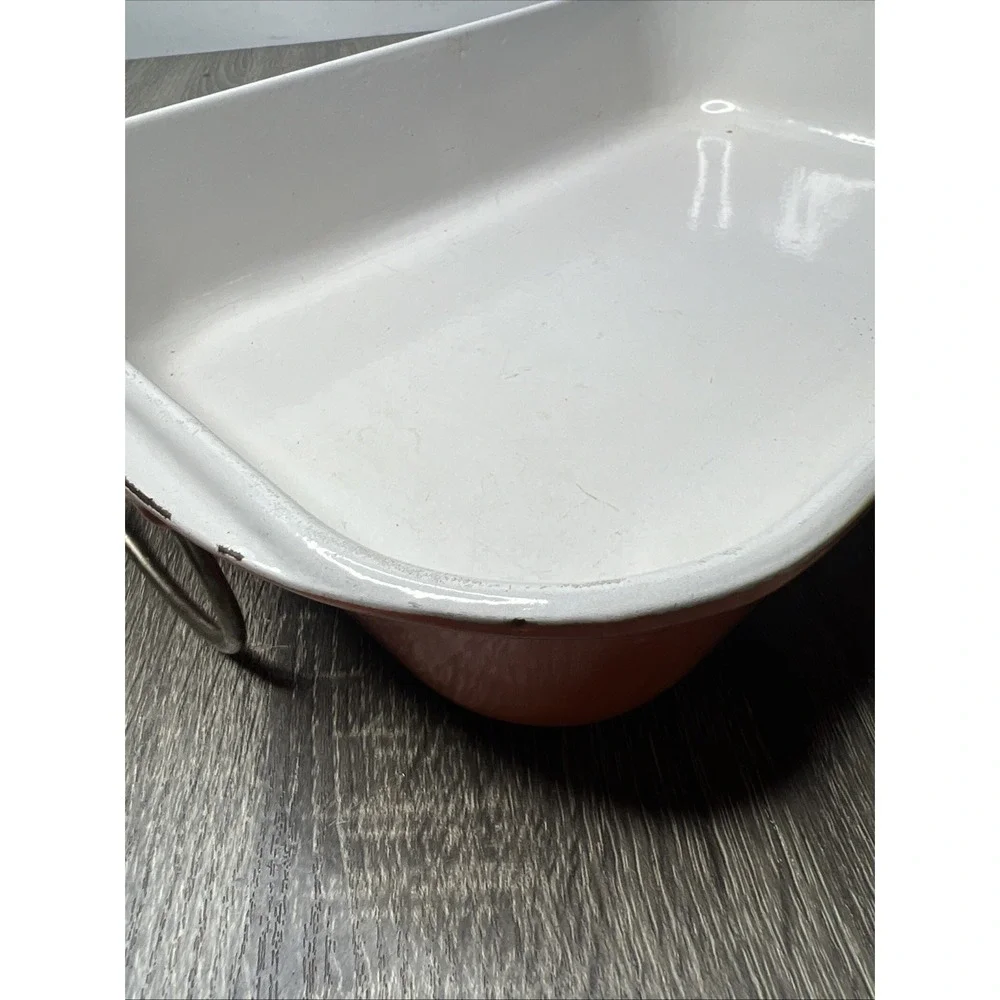 VTG Le Creuset France Orange Casserole Lasagna Pan Enameled Bail Handles Large - Picture 16 of 16